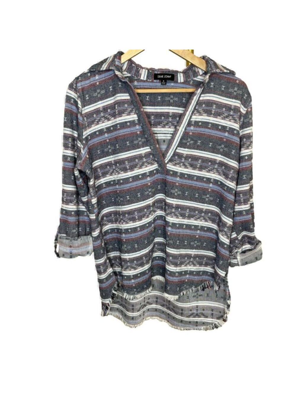Dear John Women's Blue and Red Flannel Tunic Comfy Top - Size Medium